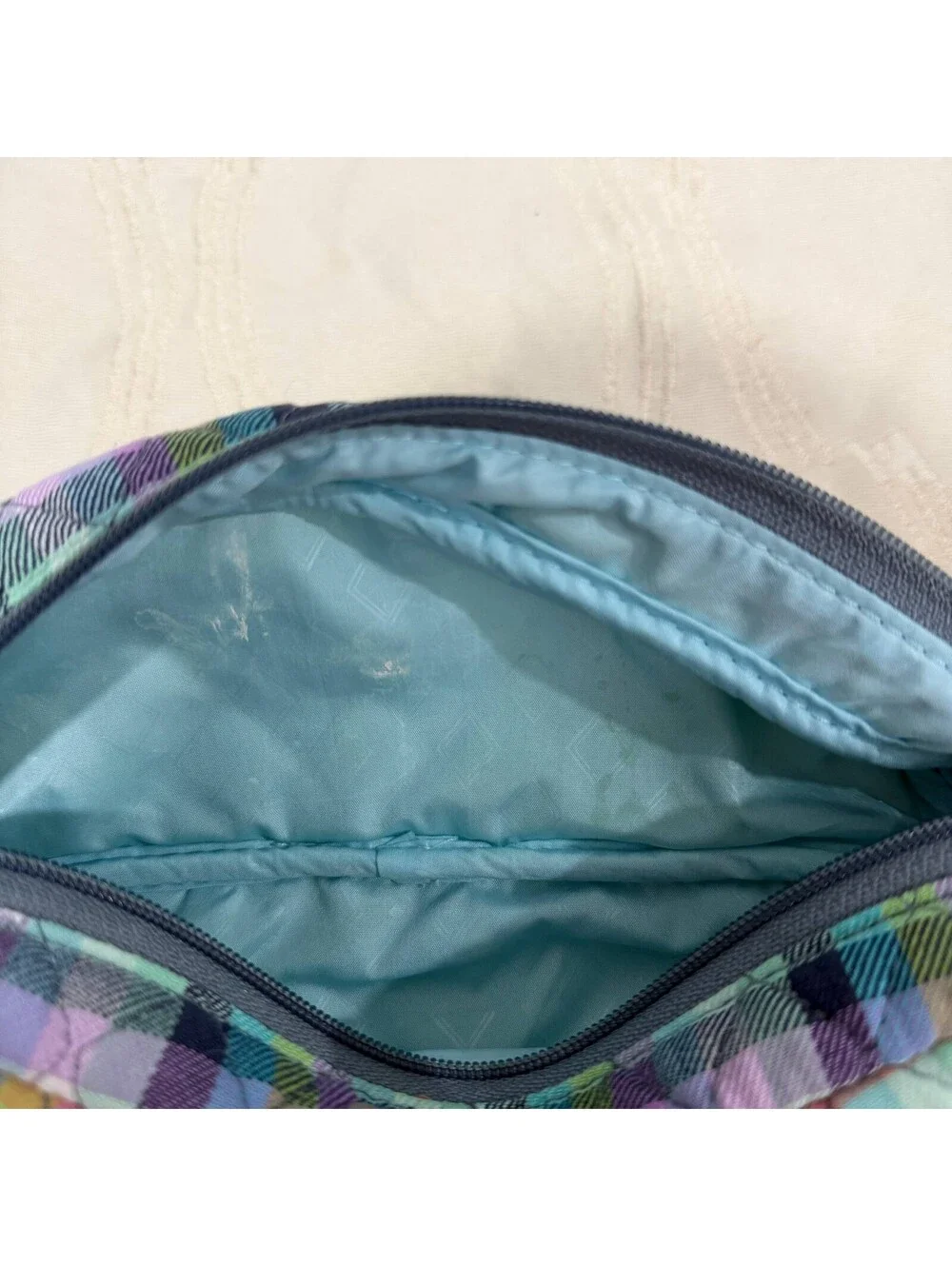 Vera Bradley Quilted Cosmetic Makeup Bag Multicolor Plaid Travel Pouch 9
